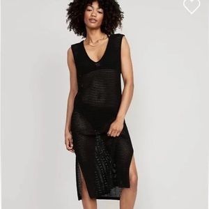 Old Navy #880286 Black Fitted Sleeveless Crochet Swim Cover-Up Midi Dress NWT